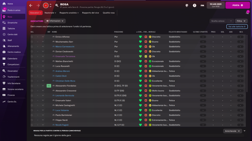 Cremonese Football manager rosa