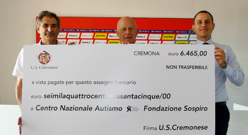 Cremonese, donati oltre 6mila Euro alla Fondazione Sospiro