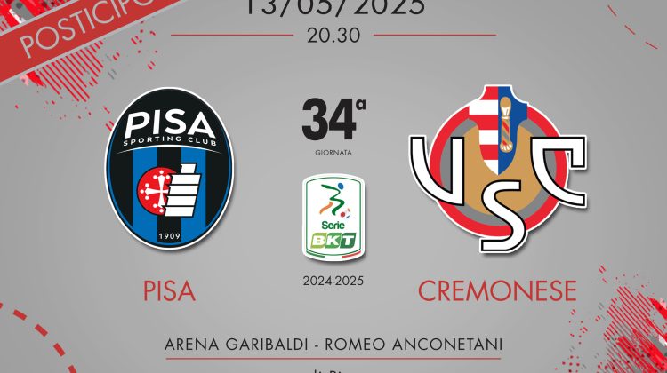 Pisa-Cremonese 2-1, tabellino e cronaca